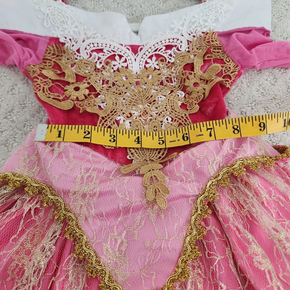 3T Kids Pink Gold Lace Princess Gown Costume Dress Long Sleeve size 100